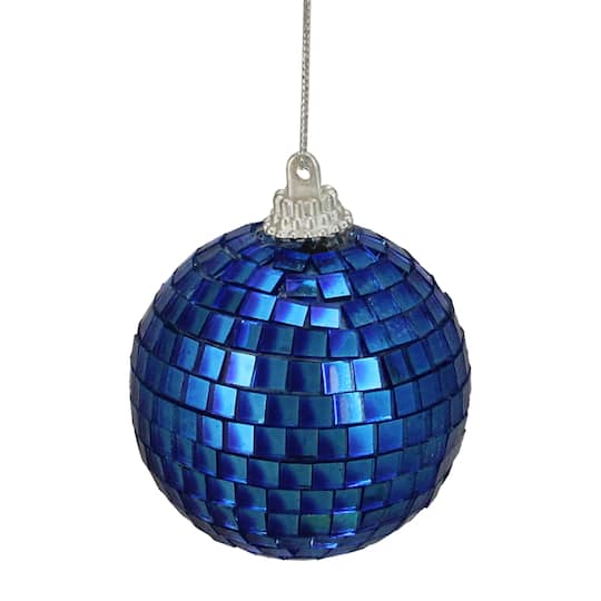 6ct. 2" Lavish Blue Mirrored Glass Disco Ball Christmas Ornaments